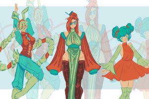 Концепт арт персонажей по определённой палитре.