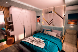 Визуализация спальни с мягкой стеной