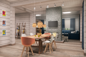 Визуализация дома из клееного бруса 2017г. Гостиная-кухня