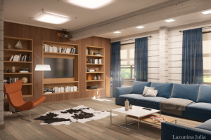 Визуализация дома из клееного бруса 2017г. Гостиная-кухня