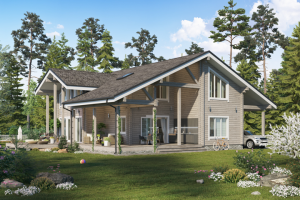 Визуализация деревянного дома для коттеджного поселка 2019 (SKD)