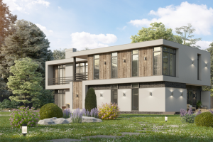 Визуализация современного комбинированного дома 2018 г.