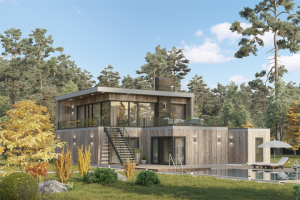 Визуализация современного деревянного дома 2018 г.