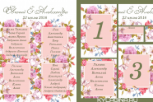 Макет рассадки на свадьбе и номерки на стол