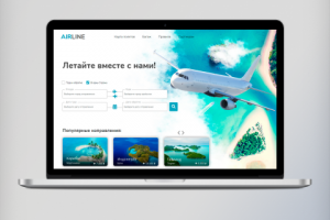 Первый экран для сайта по поиску авиабилетов