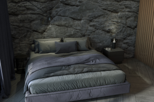 Спальня заказчика. Стена - скала.