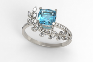 Golden ring with aquamarine and diamonds