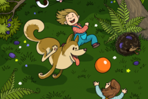 Дети играют с собакой