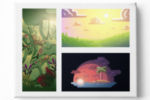 Набор векторных иллюстраций окружения, пейзажей