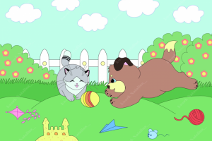 Котенок и щенок