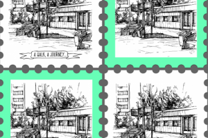 Stamps. View of the city landscape.