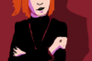 Рыжая в черно-красном