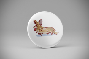 Рисунок "Корги" на мокапе значка