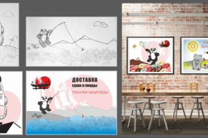 Разработка рекламных персонажей для кафе японской кухни.