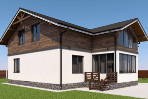 Жилой дом из газобетона (1 этаж) и  деревянного каркаса (2 этаж)