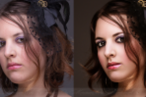 Ретушь студийного портрета "до" и "после" (фрагмент)