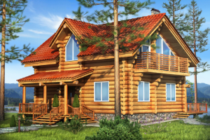Дом из кедра на рельефе