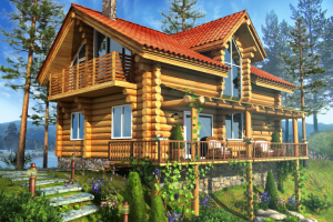 Дом из кедра на рельефе