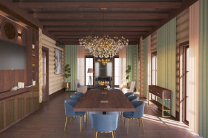 Интерьер кабинета в доме из сруба