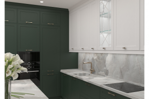 Проект кухни в бело-зеленых оттенках