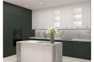 Проект кухни в бело-зеленых оттенках