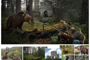 коллаж "Охота на медведя"