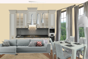 Коллаж кухни-гостиной в коттедже