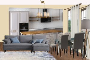 Коллаж кухни-гостиной в коттедже