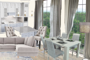 Коллаж кухни-гостиной в коттедже