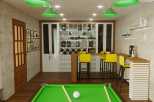 Дизайн интерьера комнаты для игры в бильярд 30 м.кв.