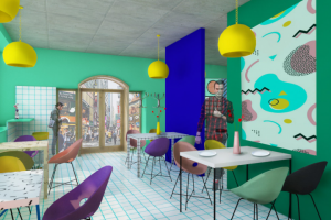 Дизайн-концепция кафе в стиле мемфис