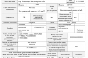 Анкета кандидата на работу