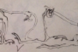 Фрагмент рабочего эскиза иллюстрации "Обезьянки". Карандаш, рису