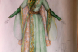 Эскиз сценического платья, чеченский женский костюм, рисунок от