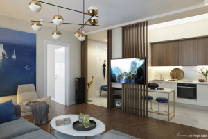 Гостиная, объединенная с кухней