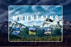 Первый экран сайта на тему путешествия в горы