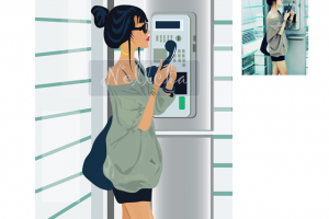 Девушка у таксофона