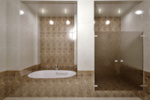 Санузел. Вид на ванну и душевую