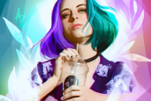 Лайт-арт, портрет по фото с цветными волосами