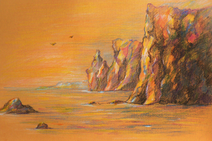 Пейзаж цветными карандашами