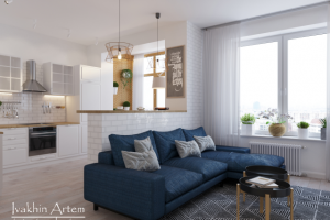 дизайн кухни-гостиной в скандинавском стиле