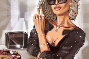 Рисунок/Иллюстрация/Портрет «Девушка в кафе»