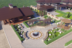 Визуализация въездной группы. Коттеджный поселок