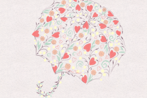 Зонт из цветов и сердец