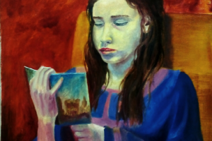 Живопись, портрет, масло "Мир читает книгу о войне"