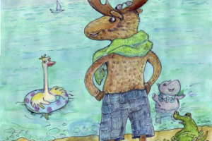 Лось на море