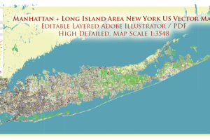 New York City: Manhattan + Long Island NY US PDF Vector Map