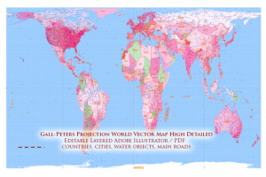 World Map Gall-Peters projection, layered vector