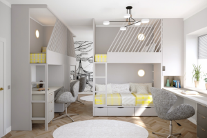 Визуализация  "Детской спальной для 3х детей", S -14кв м