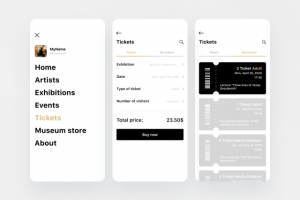 Дизайн приложения для музея. Экраны покупки билетов онлайн.